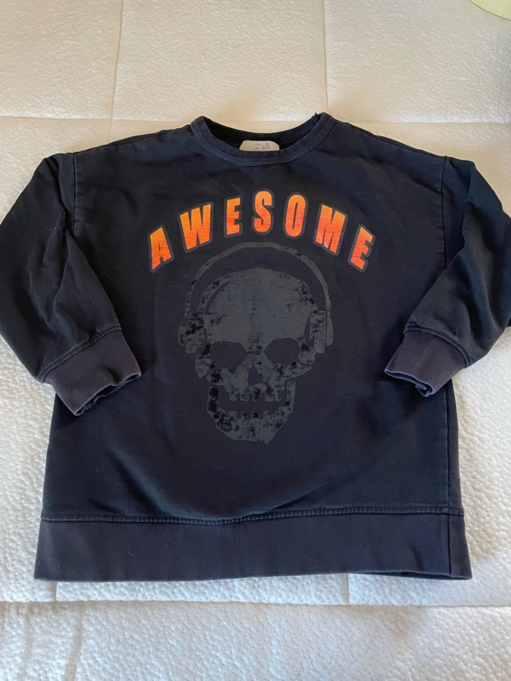 Zara Black Sweatshirt with Orange "AWESOME" Lettering and Skull Graphic